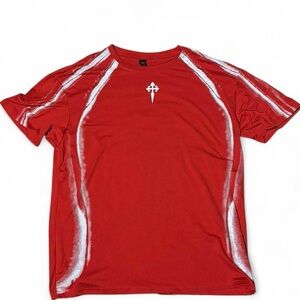 Y2K Sporty Red Tee w/ White Side Panels + Cross Logo
